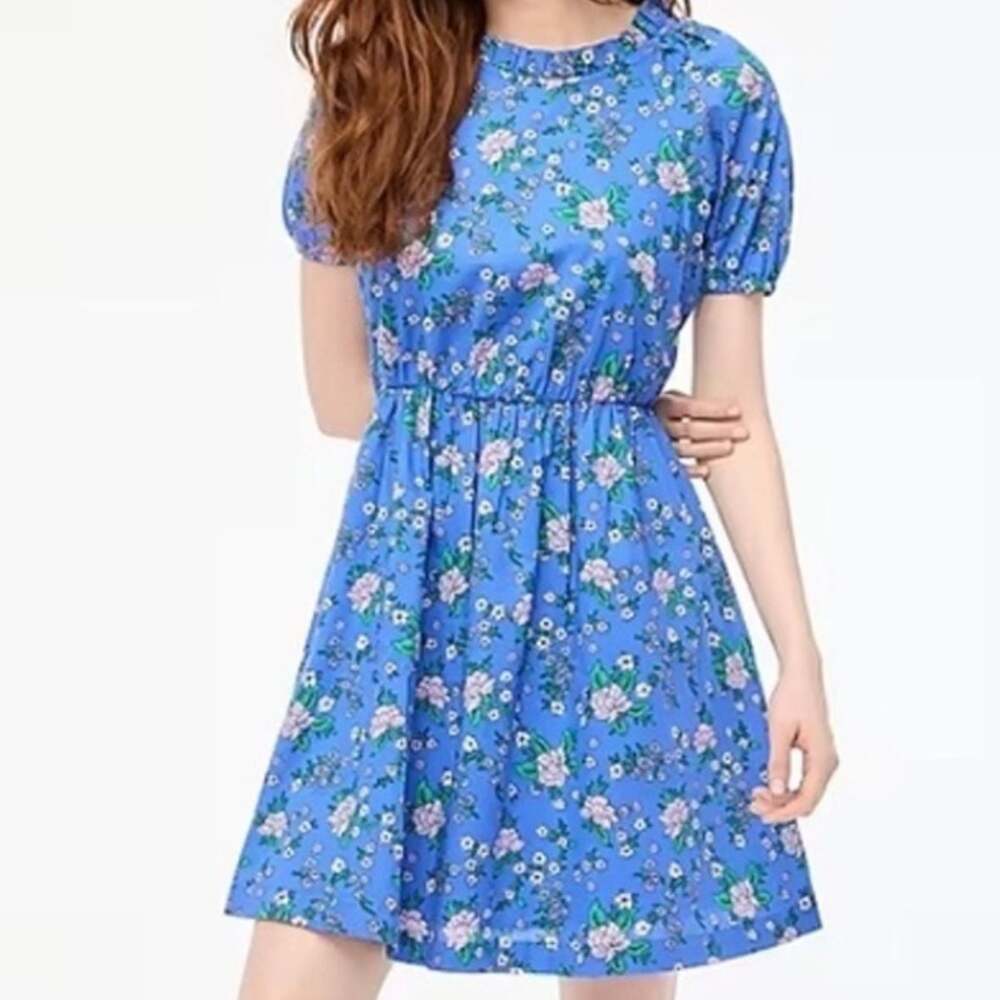 J.Crew Floral Print Puff Sleeve Tie-Back Dress Size 4  100% Cotton
